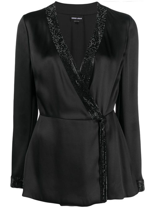 Shiret crystal-embellished silk top - Black