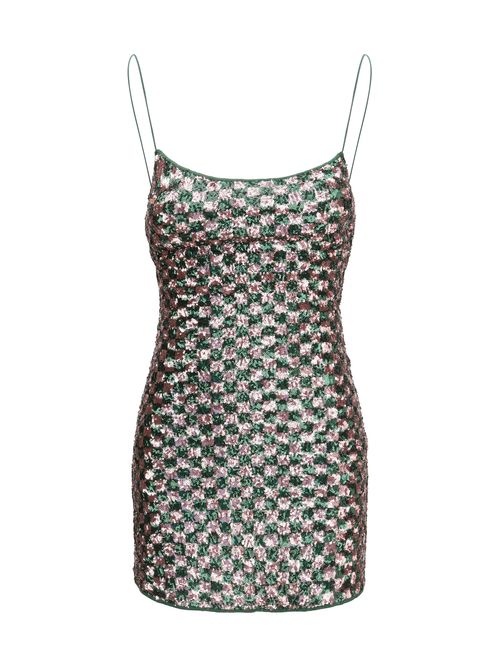 Sequin Chess-Effect Mini Dress — Green