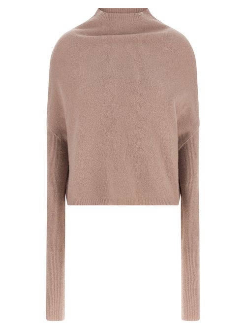 Cashmere Blend High Neck Sweater — Beige