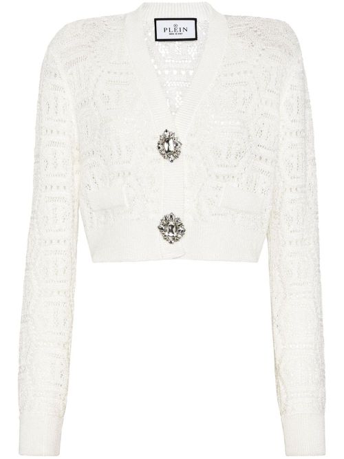 Monogram crochet-knit cardigan - White