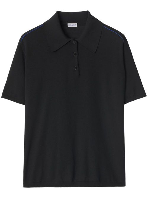 Short-sleeve wool polo shirt - Black