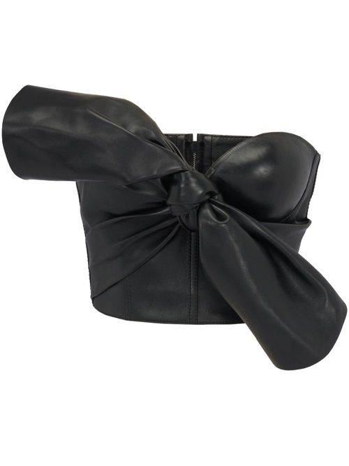 Knotted-bow leather corset top - Black