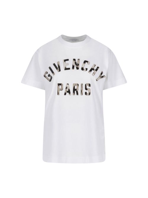 Paris Logo Boxy Crew-Neck T-Shirt with Leopard-Print Patch