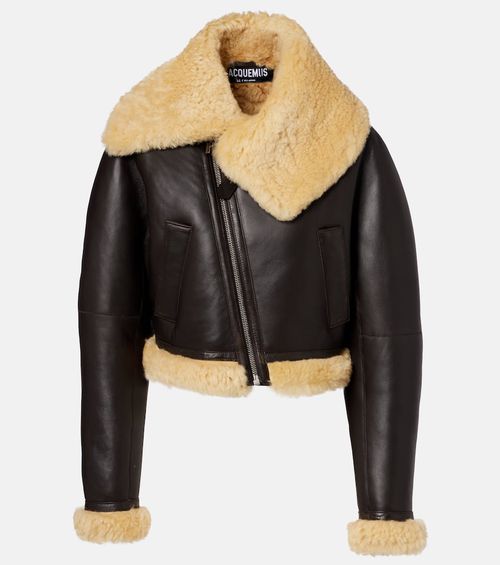 Aviatore cropped shearling-trimmed leather jacket