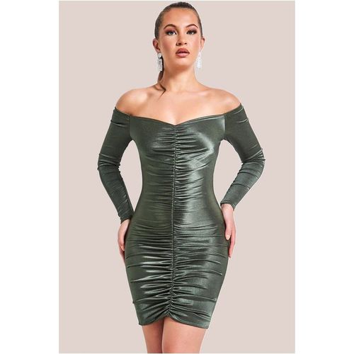 Goddiva Off The Shoulder Ruched Mini - Khaki
