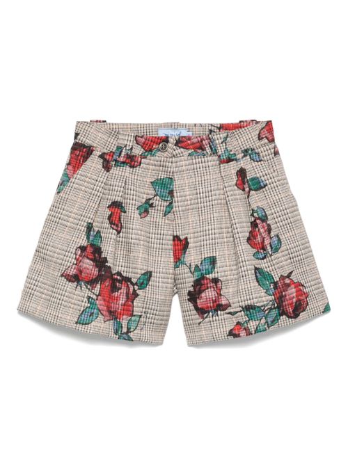 Rose-print Prince of Wales shorts - Brown