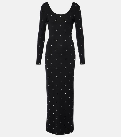 Crystal-embellished virgin wool midi dress