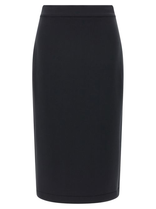 Scuba-Effect Midi Skirt — Black