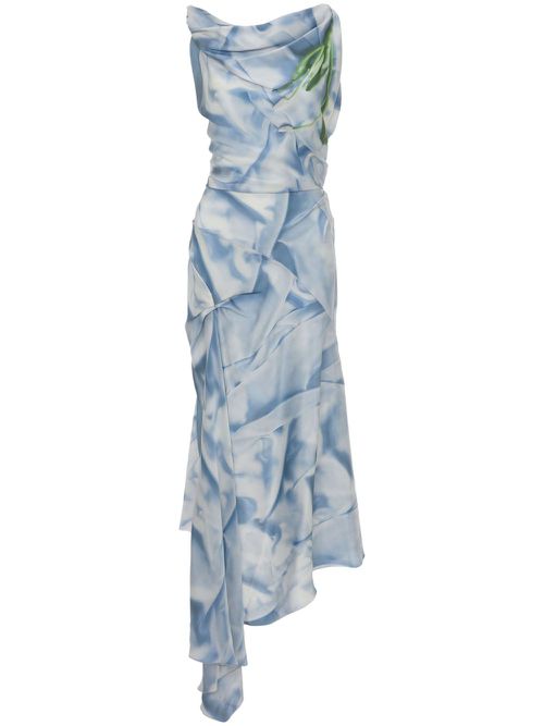 Draped asymmetric midi dress - Blue