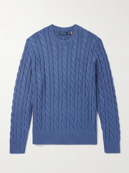 Men - Logo-Embroidered Cable-Knit Cotton Sweater