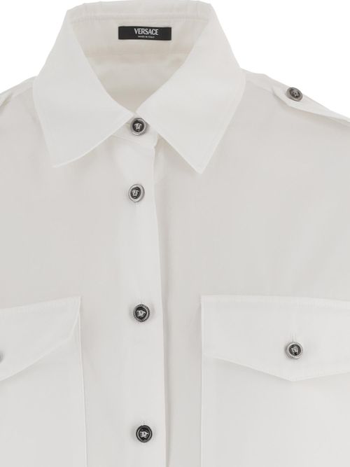 Cotton with Contrasting Logo Buttons Shirt — White