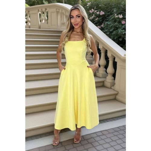 Ax Paris Soft Yellow Square Neck A-Line Midi Dre