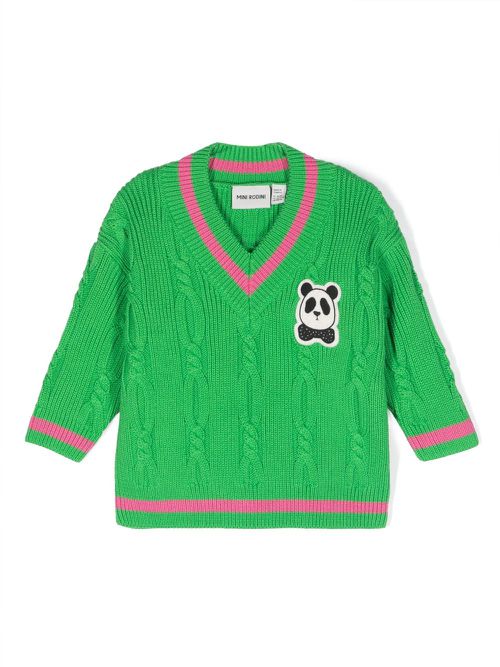 Panda-patch cable-knit jumper - Green