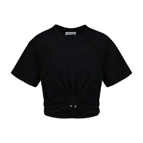 Twist-Front Cotton T-Shirt — Black