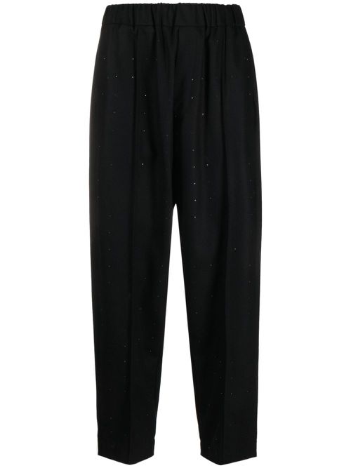 Rhinestone-embellished tapered wool trousers - Black