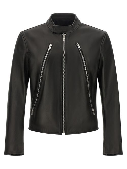 Lamb Leather Multi-Zip Jacket — Black