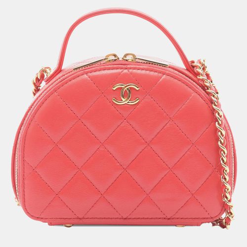 Chanel Pink CC Quilted Lambskin Chic Riviera Top Handle Vanity Case