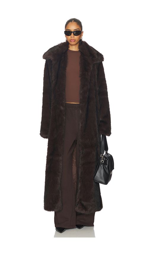 SNDYS Leila Faux Fur Coat in Chocolate. - S also in