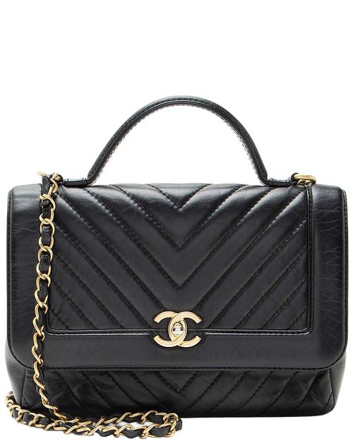 Black Chevron Calfskin Timeless Flap Top Handle (Authentic Pre-Loved)