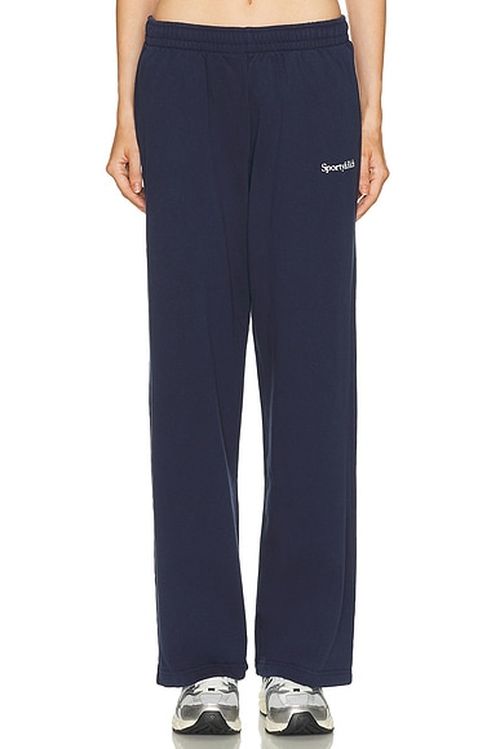 Sporty & Rich Serif Logo Wide Sweatpant in Dark Navy - Navy. M also in L, S