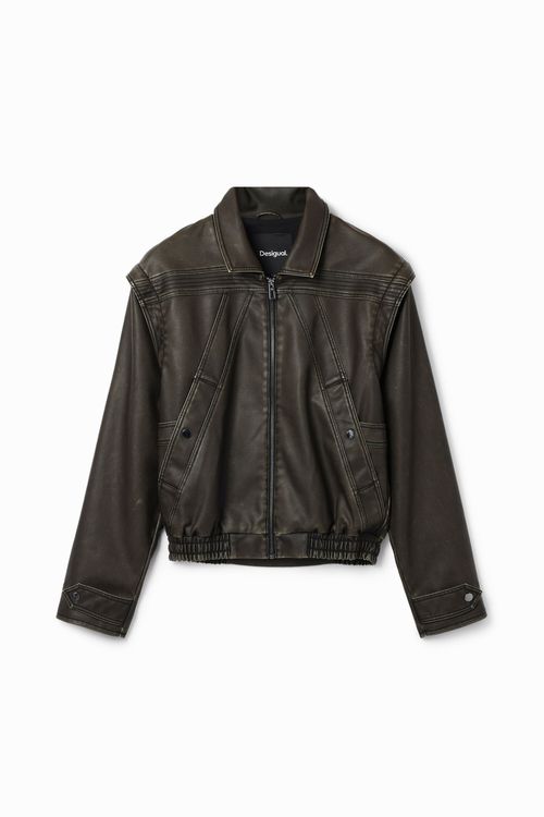 Leather-effect detachable sleeve jacket