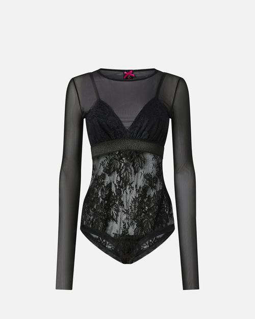 Tulle and lace knit bodysuit