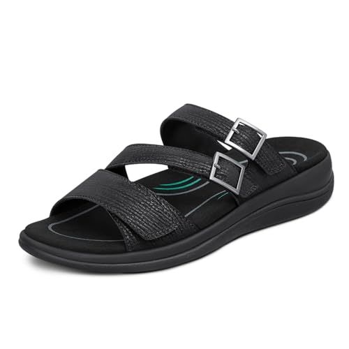Orthofeet Women's Orthopedic Sahara Weave Adjustable Slide Sandal, Natural