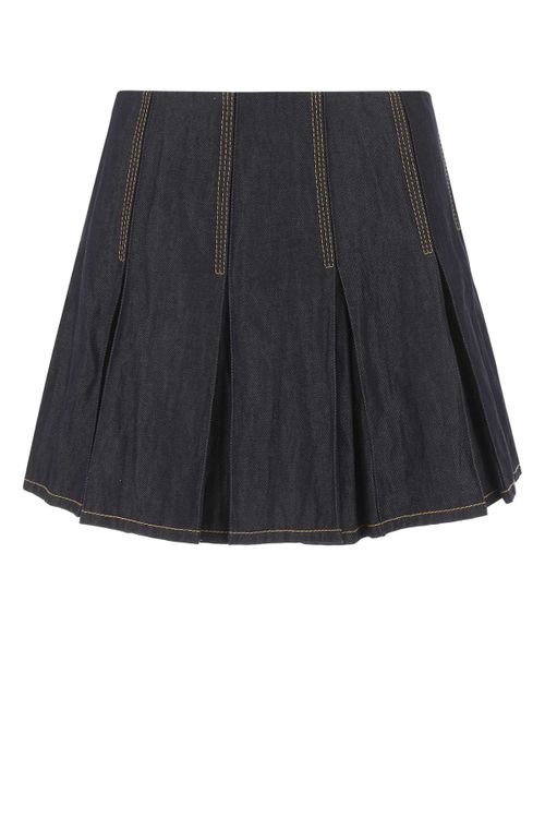 Pleated Denim Skirt — Navy