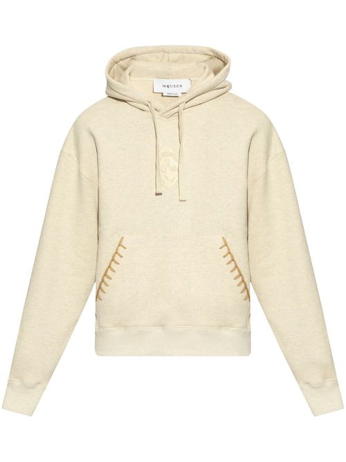 Skull-embroidered hoodie - Neutrals