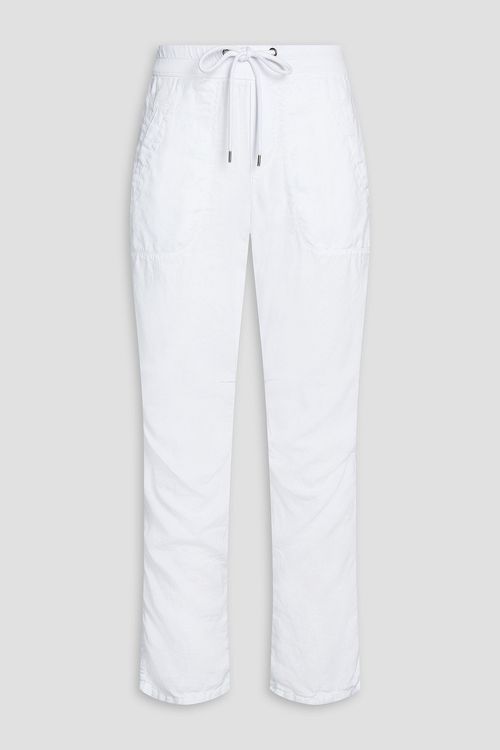 Cropped linen track pants - White - 1