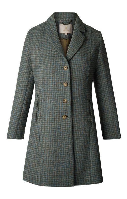 Ladies Herringbone Harris Tweed Swing Coat, Green Dogtooth