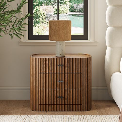 Astor 25" Brown Fluted 3-Drawers Nightstand