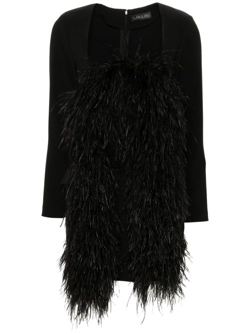 Feather-trim mini dress - Black