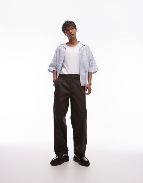 247 loose baggy fit work trousers in dark brown