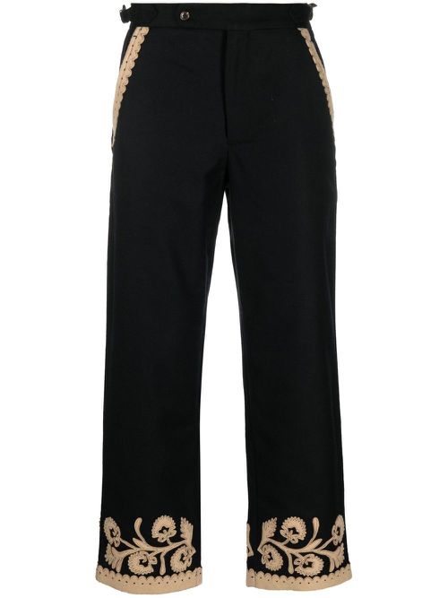 Embroidered-hem detail trousers - Black