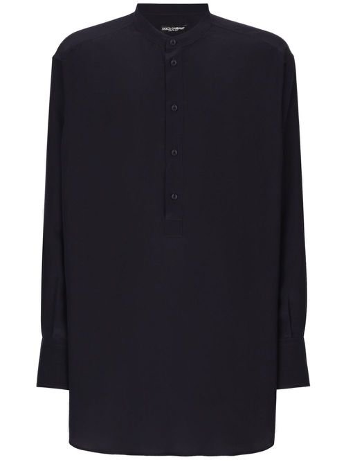 Band-collar silk shirt - Black
