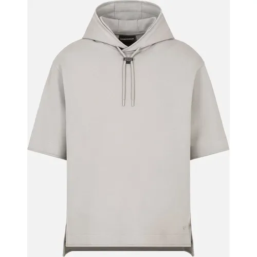 Emporio Armani Men's Boxy Fit Short Sleeved Hoodie Grey - Size: 40/Regular