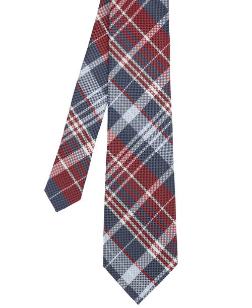 Men's Plaid Silk Tie - Navy Red