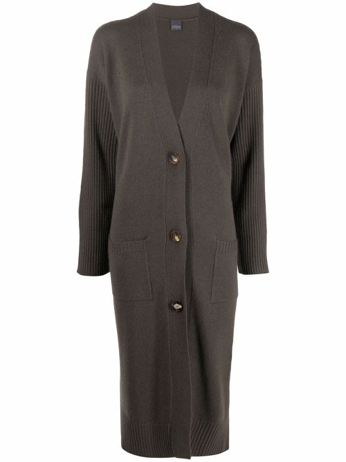 Ribbed-sleeve cashmere cardi-coat - 0657 GREEN