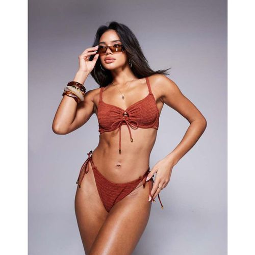 Boux Avenue Womens amalfi stripe texture balcontte underwire bikini top in rust - Orange - 36B