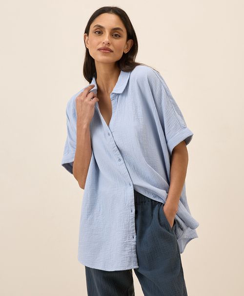 Women's Cornflower Blue Coastal Double Gauze Oversized Shirt