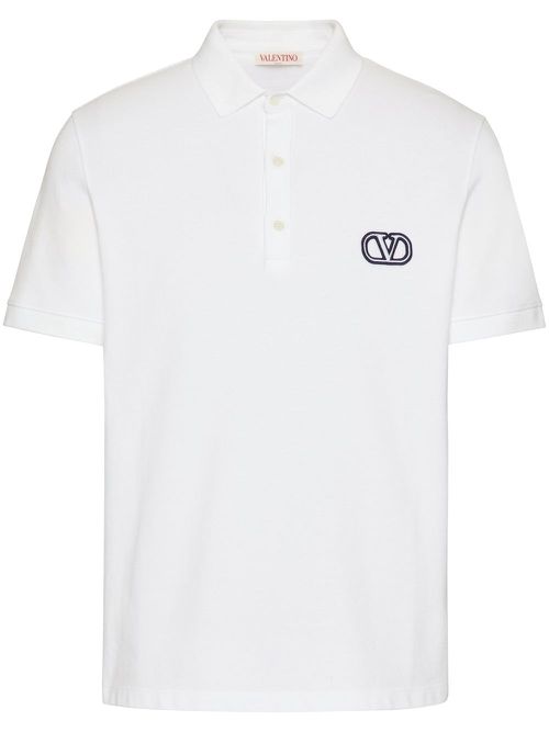 VLogo Signature patch piqué polo shirt - White