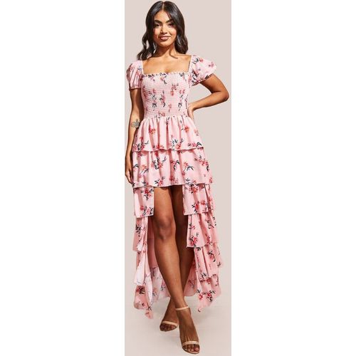 Goddiva Layered Dipped Hem Floral Maxi - Peach