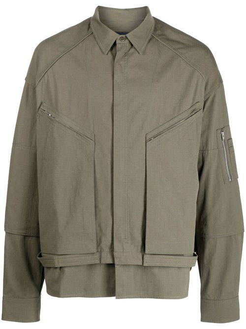 Tilted zip-pockets shirt jacket - Green