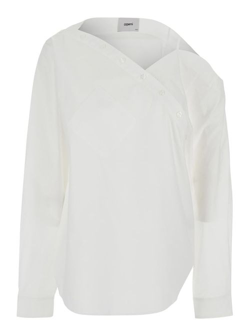 'Heart' White Shirt With Asymmetric Buttons And Chest Pocket In Cotton Woman
