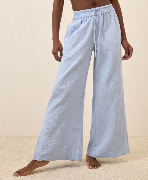 Women's Cornflower Blue Coastal Double Gauze Split Hem Pant