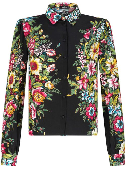 Floral-print silk shirt - Black
