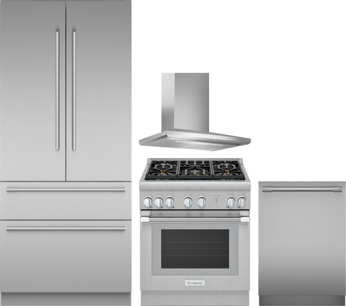 Thermador 4 Piece Kitchen Appliances Package with French Door Refrigerator, Gas Range and Dishwasher in Stainless Steel THRERADWRH1365