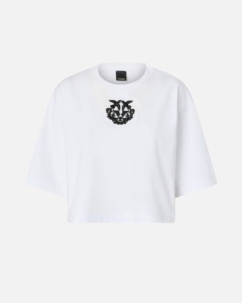 Cropped T-shirt with Love Birds embroidery - S