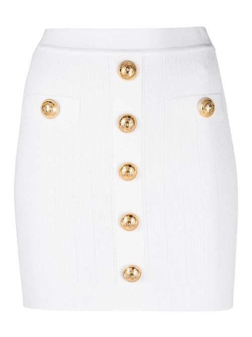 Embossed-buttons knit mini skirt
